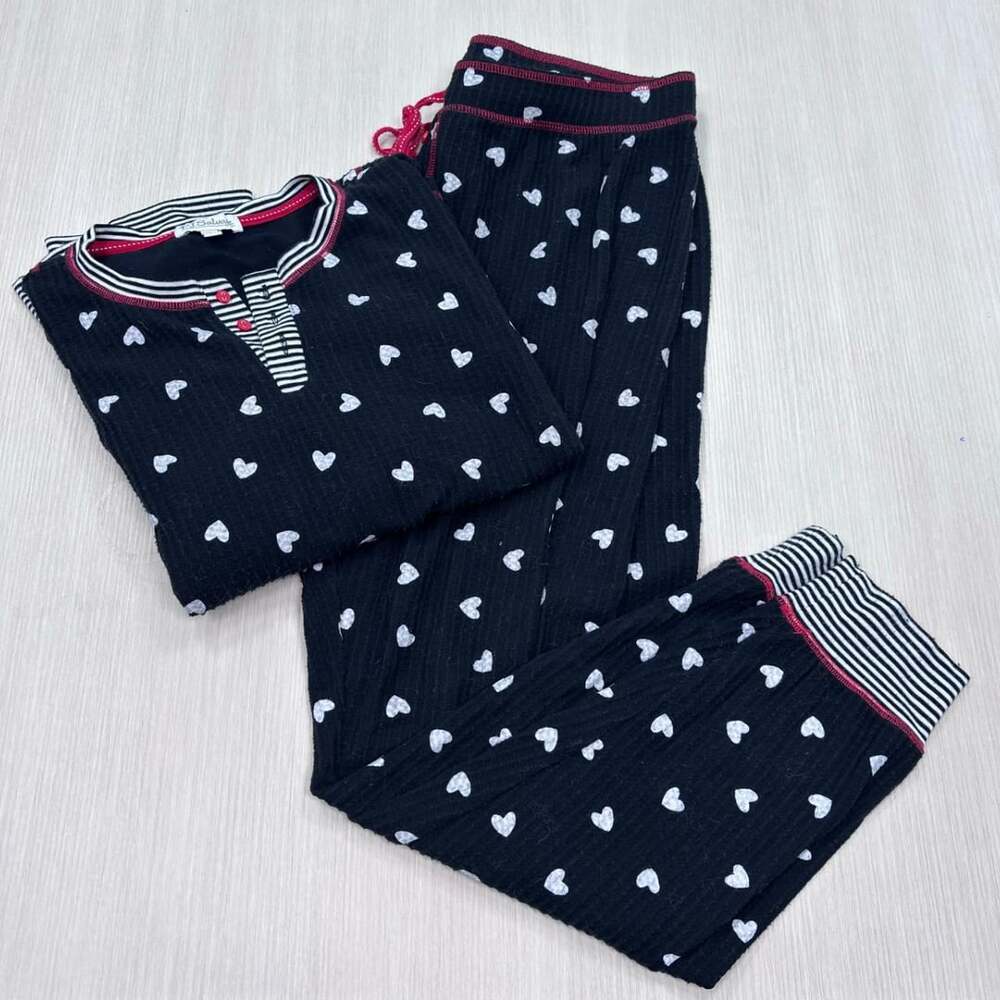 PJ Salvage Waffle Knit Heart Print Pajama Set Size L